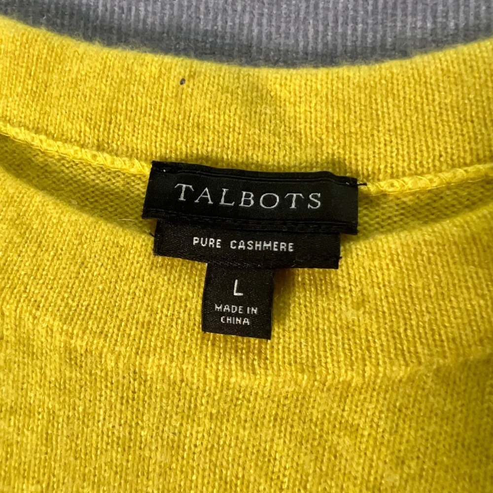Talbots Pure Cashmere Sweater Yellow Crew Neck 3/4 Sleeve Size L - Picture 4 of 6